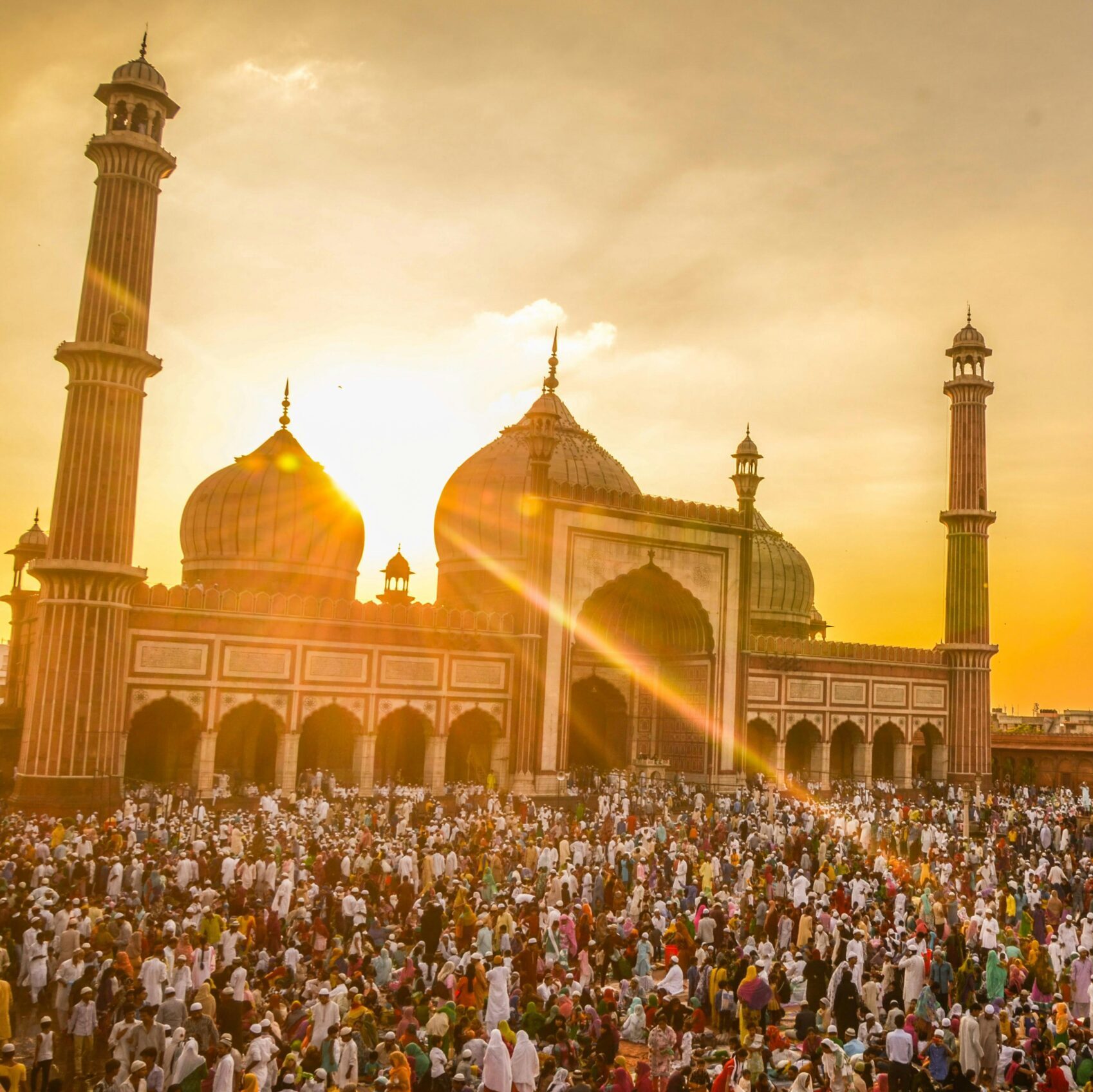 Photo Of People In Front Of Mosque During Golden Hour